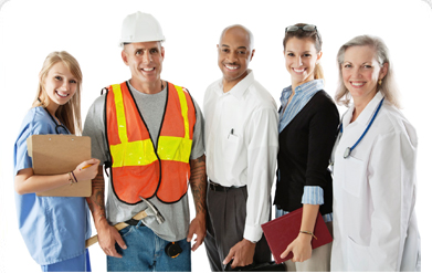 A group of professionals from healthcare, construction, and business